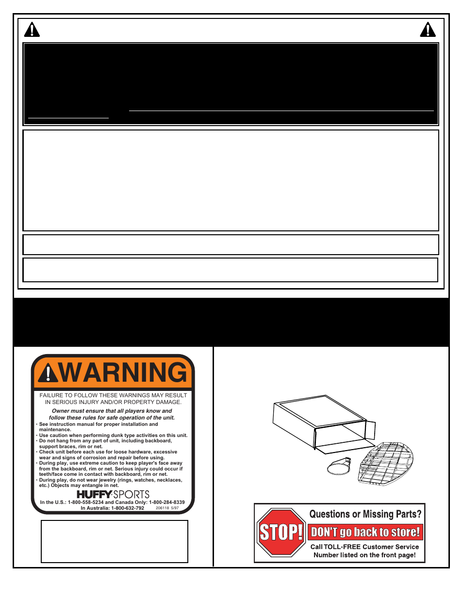 Warning, Safety instructions, Notice to assemblers | Spalding M800001 User Manual | Page 2 / 6