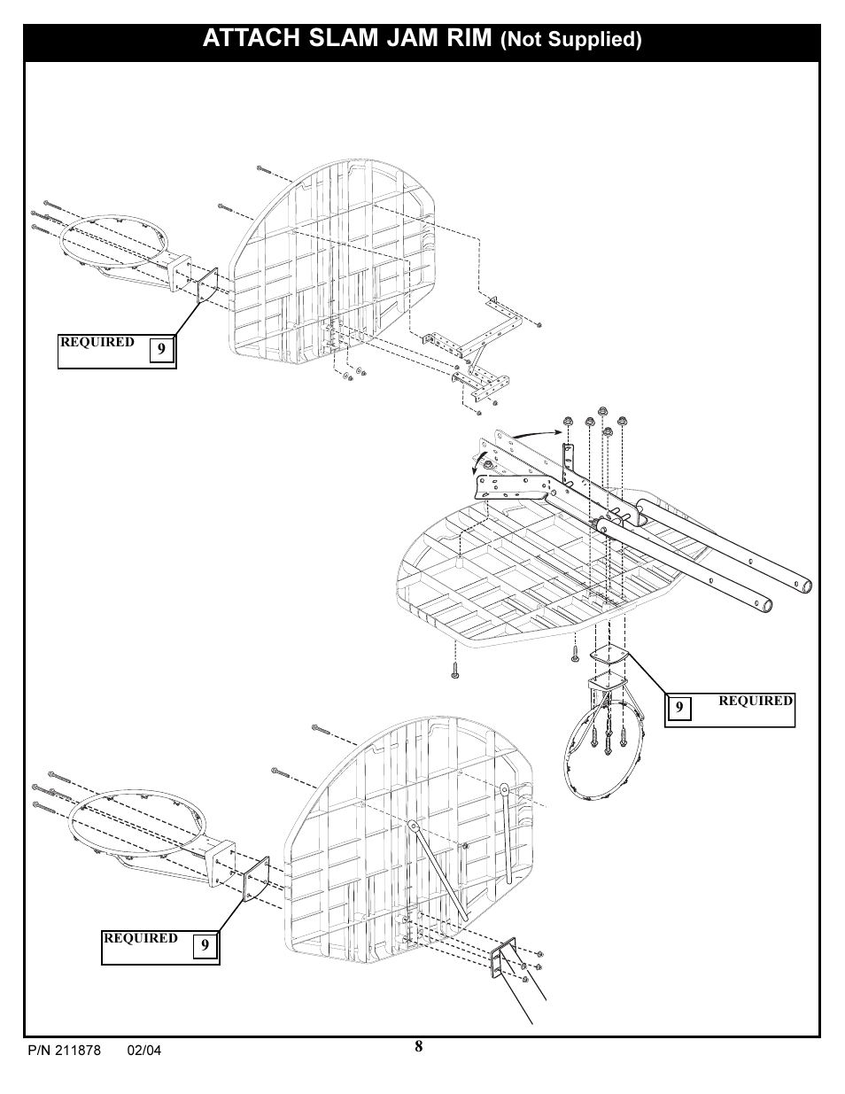 Attach slam jam rim, Not supplied) | Spalding 211878 User Manual | Page 8 / 10