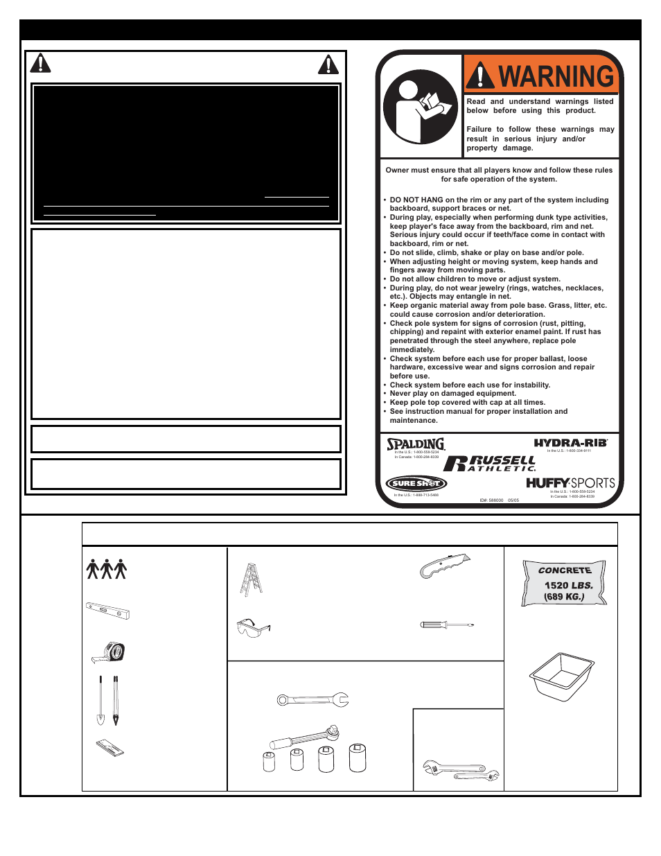 Warning, Safety instructions, Required tools and materials | Spalding M867SF12 User Manual | Page 2 / 17