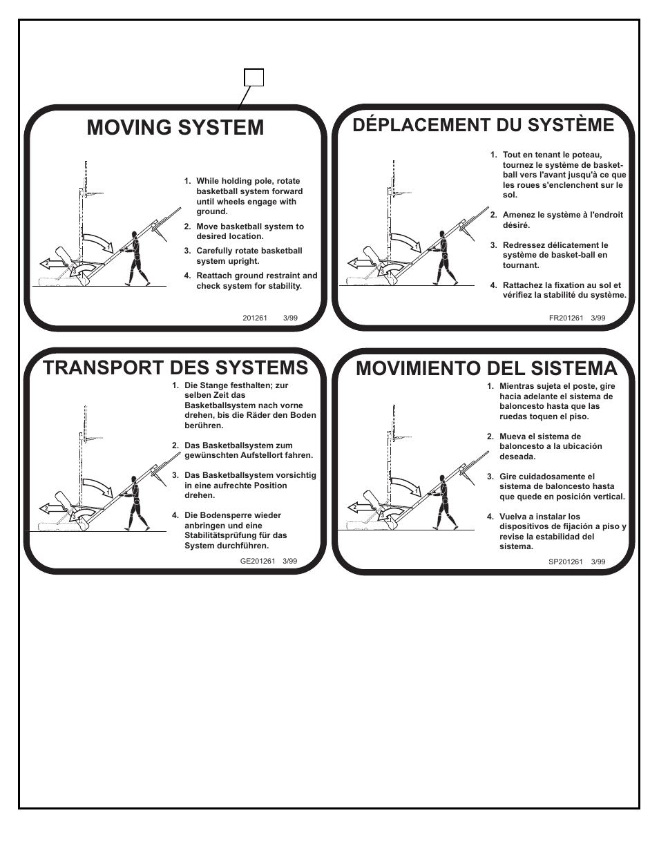 Moving system, Transport des systems, Movimiento del sistema | Déplacement du système | Spalding OVER-THE-RANGE LMV2053 User Manual | Page 10 / 28