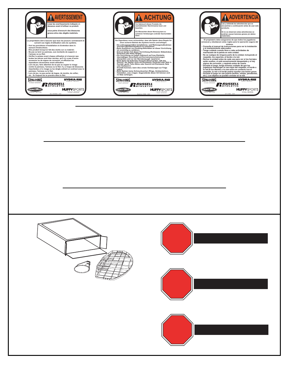 Stop, Halt, Alto! alto | Alto, Gehen sie nicht zum laden zurück, Achtung, Avertissement, Ne retournez pas au magasin, Advertencia, No regrese a la tienda | Spalding M800034 User Manual | Page 10 / 17