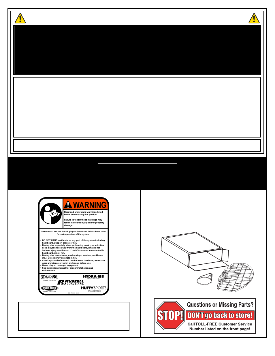 Safety instructions, Warning, Notice to assemblers | Spalding M800034 User Manual | Page 2 / 17