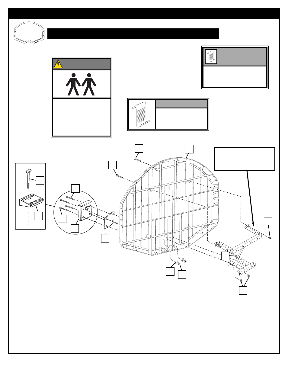 Assemble the backboard and rim, Warning | Spalding M800034 User Manual | Page 4 / 17
