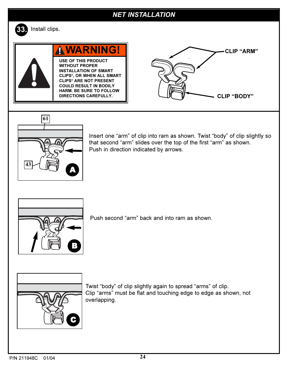 Warning, Ab b c c | Spalding 211948C User Manual | Page 24 / 25