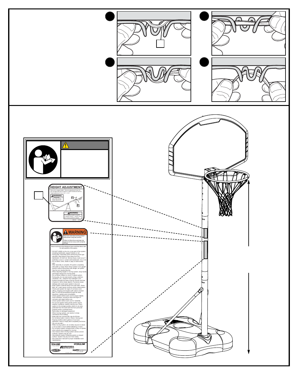 5 feet (1.98 m), Install net (6), Warning | Spalding M5800142 User Manual | Page 13 / 27