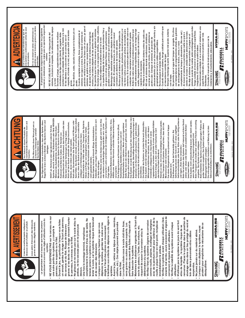 Achtung, Advertencia, Av ertissement | Spalding M5800142 User Manual | Page 16 / 27