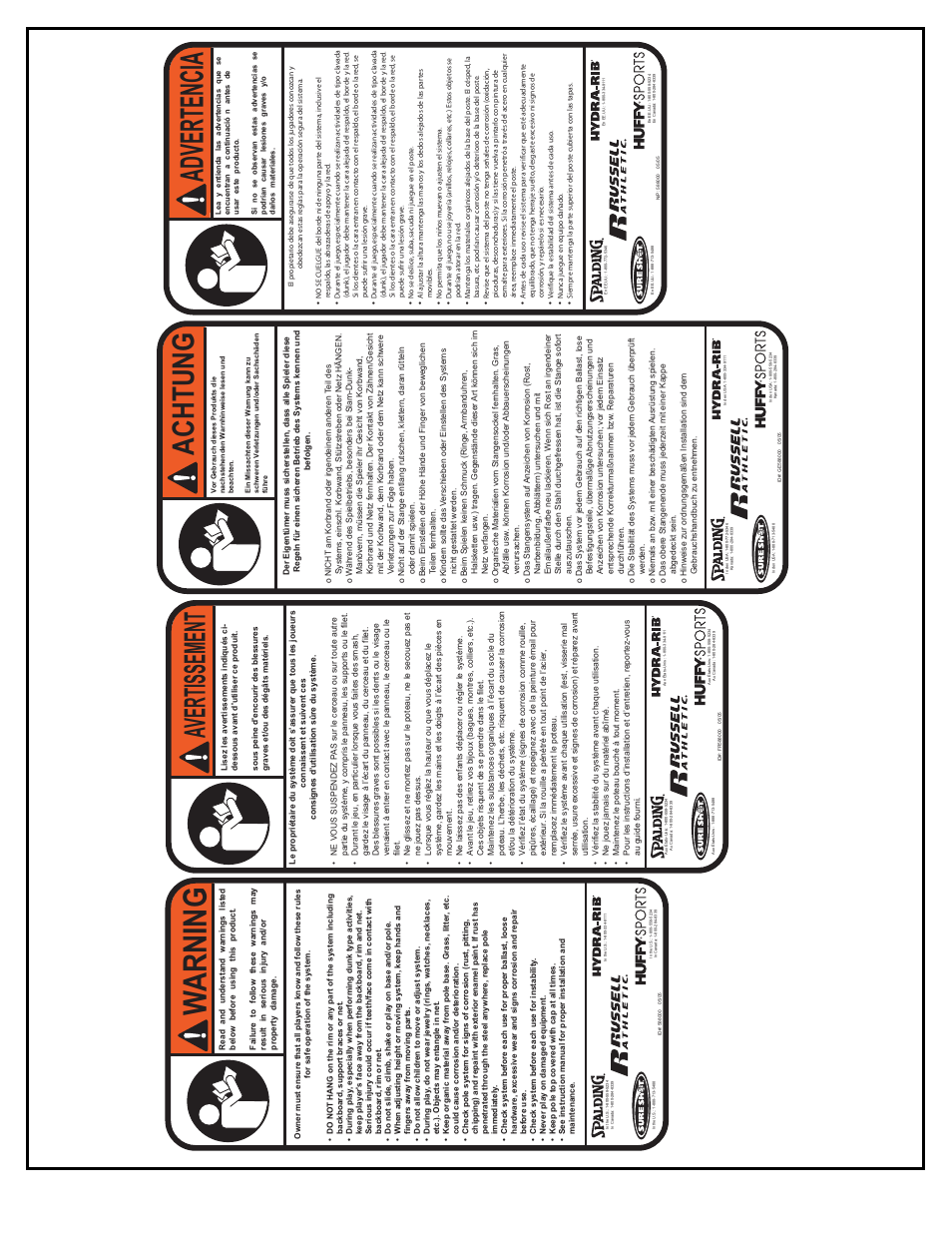 Wa rning, Advertencia, Achtung | Av ertissement | Spalding M8811241 User Manual | Page 6 / 46