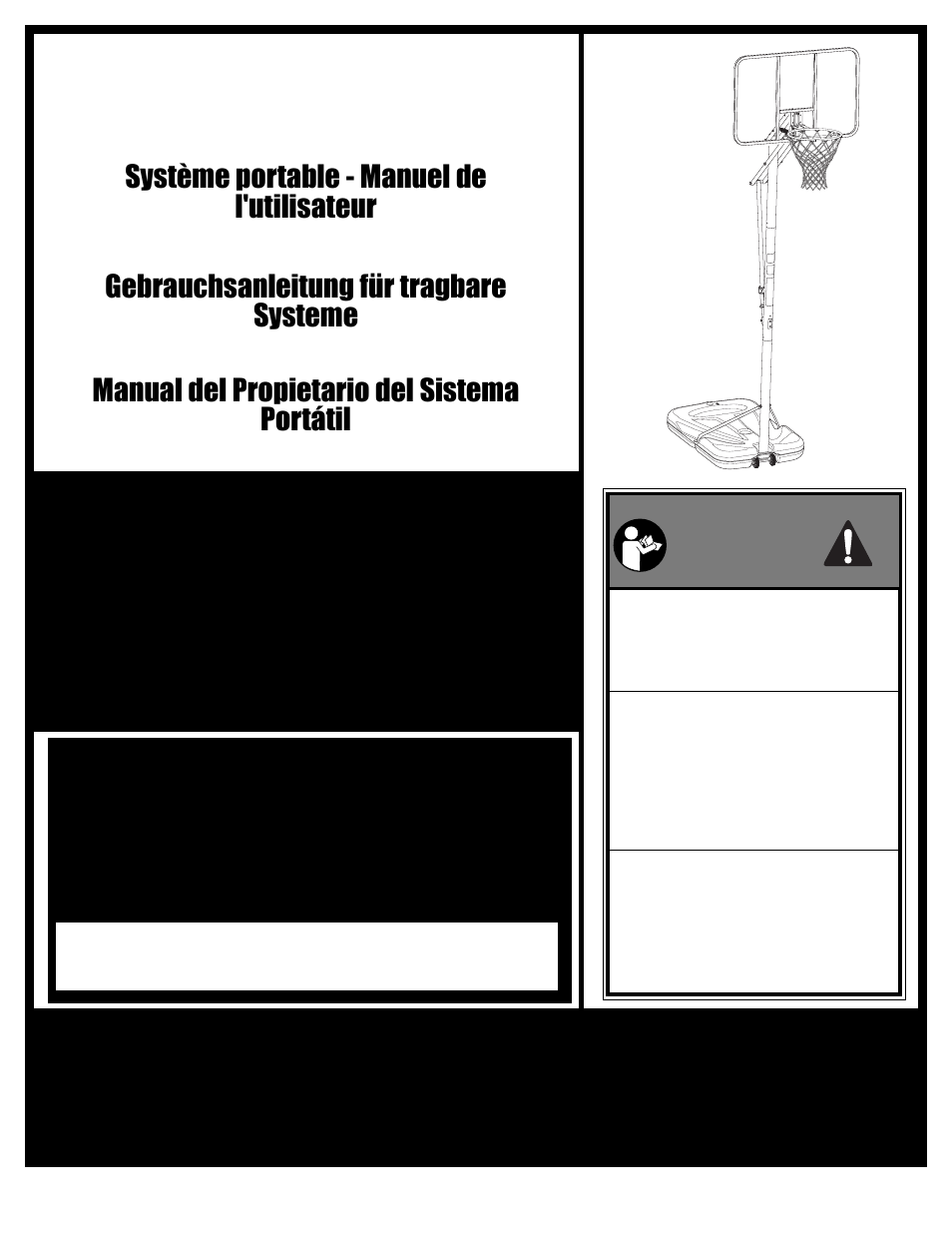 Gebrauchsanleitung für tragbare systeme, Manual del propietario del sistema portátil, Système portable - manuel de l'utilisateur | Spalding M722154 User Manual | Page 2 / 37