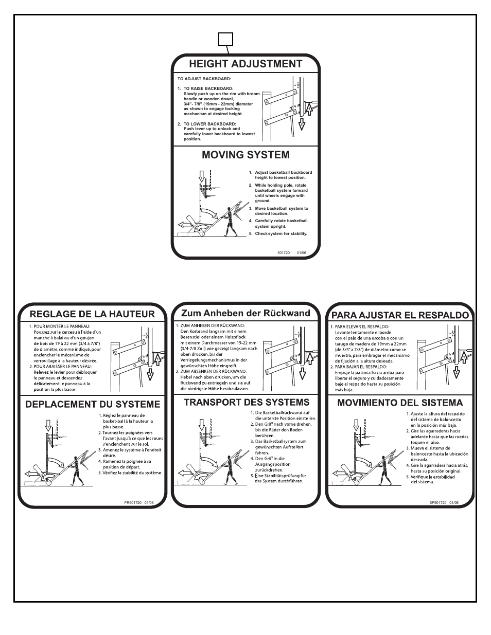 Moving system, Height adjustment | Spalding M770134 User Manual | Page 8 / 32