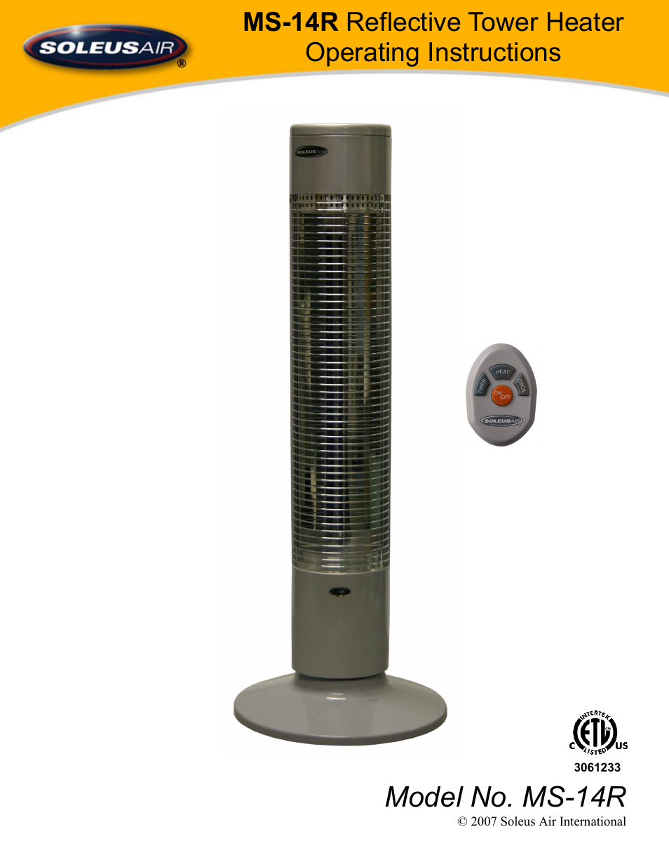 Soleus Air Reflective Tower Heater MS-14R User Manual | 8 pages