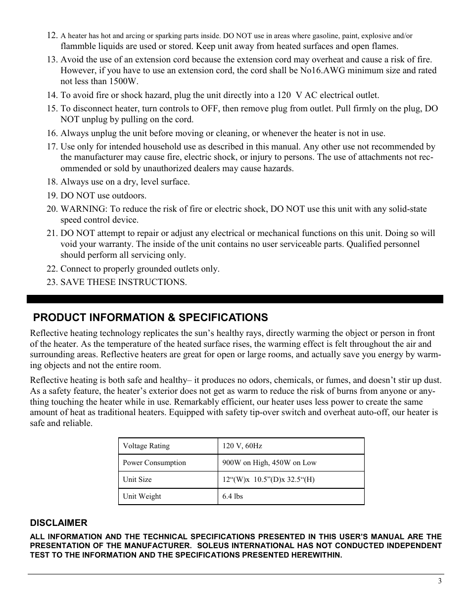 Soleus Air Reflective Tower Heater MS-14R User Manual | Page 3 / 8