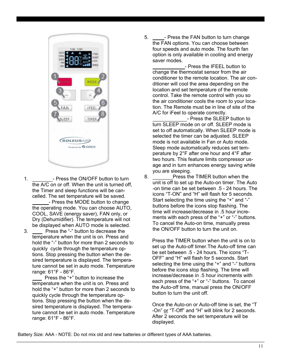 Operating your air conditioner | Soleus Air Electroni Window Air Conditioner GM-WAC-10ESE-C User Manual | Page 12 / 20
