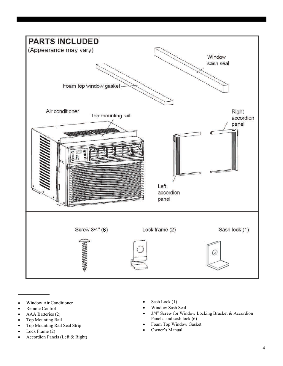 Packing list | Soleus Air Electroni Window Air Conditioner GM-WAC-10ESE-C User Manual | Page 5 / 20