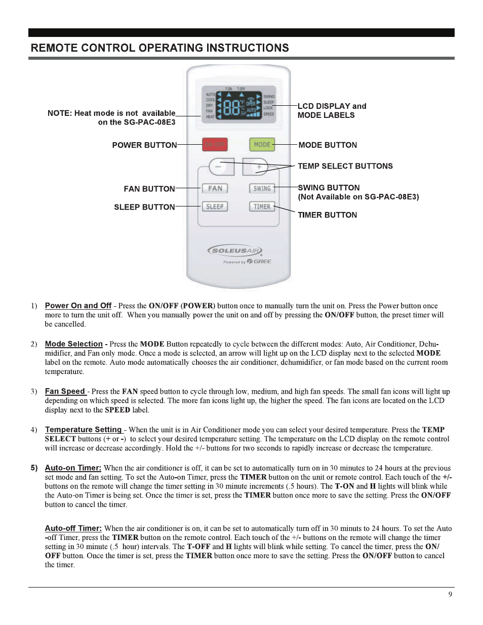 Soleus Air SG-PAC-08E3 User Manual | Page 9 / 16