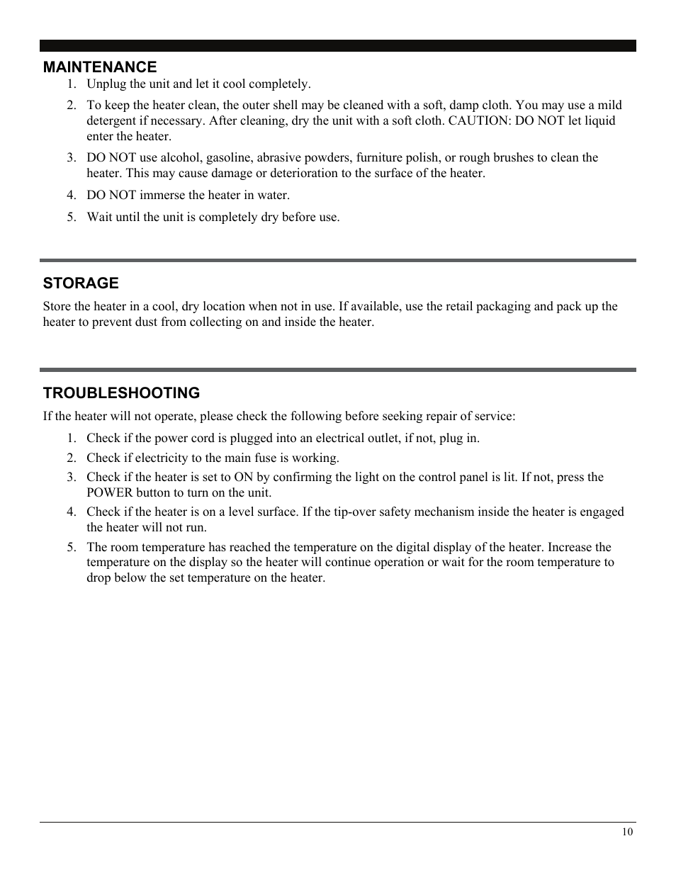 Storage, Troubleshooting | Soleus Air 3092402 User Manual | Page 10 / 11