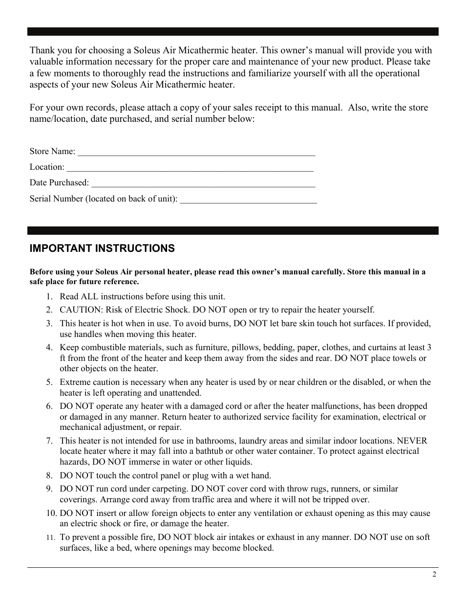 Soleus Air 3092402 User Manual | Page 2 / 11