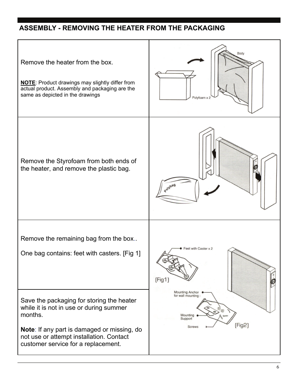 Assembly - removing the heater from the packaging | Soleus Air 3092402 User Manual | Page 6 / 11