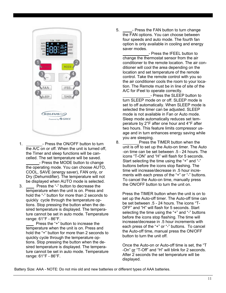 Operating your air conditioner | Soleus Air Electric Window Air Conditioner GM-WAC-06ESE-C User Manual | Page 12 / 20