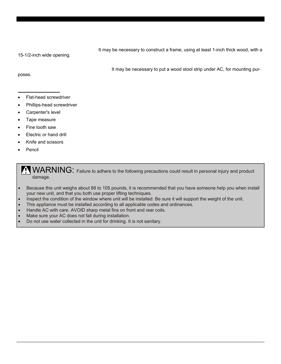 Disclaimer, Preparing for installation, Warning | SoleusAir SG-CAC-10SE User Manual | Page 5 / 23
