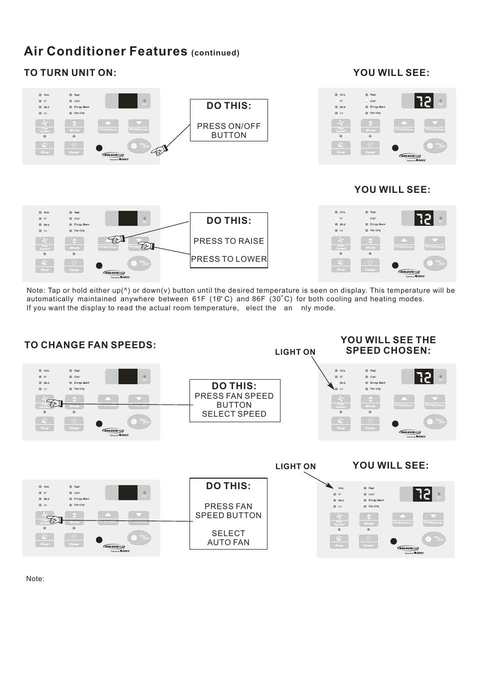 Air conditioner features | Soleus Air SG-TTW-09HC-26 User Manual | Page 12 / 16