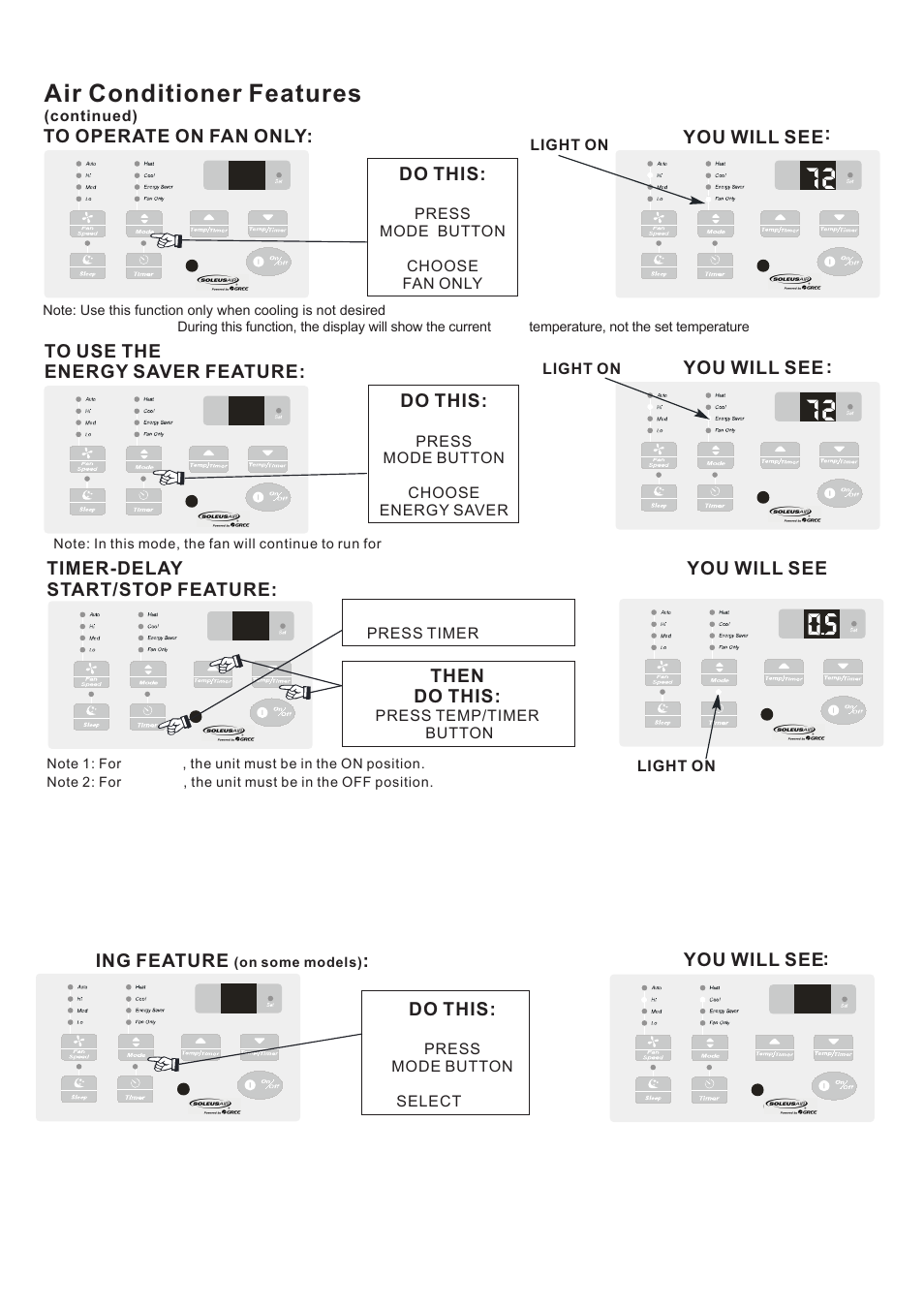 Air conditioner features | Soleus Air SG-TTW-09HC-26 User Manual | Page 13 / 16