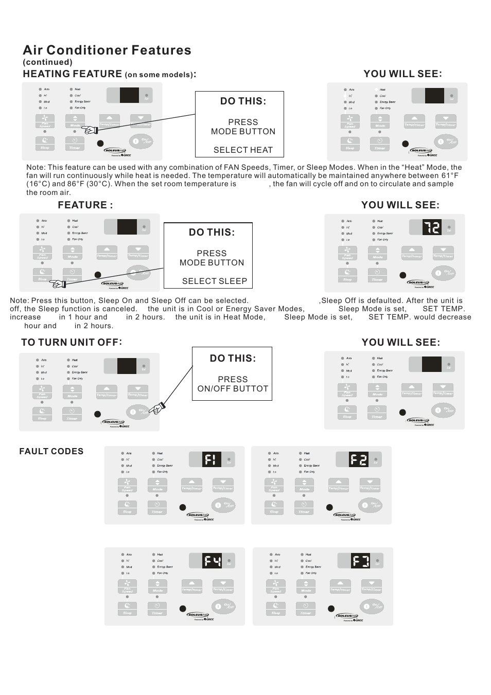 Air conditioner features | Soleus Air SG-TTW-09HC-26 User Manual | Page 14 / 16