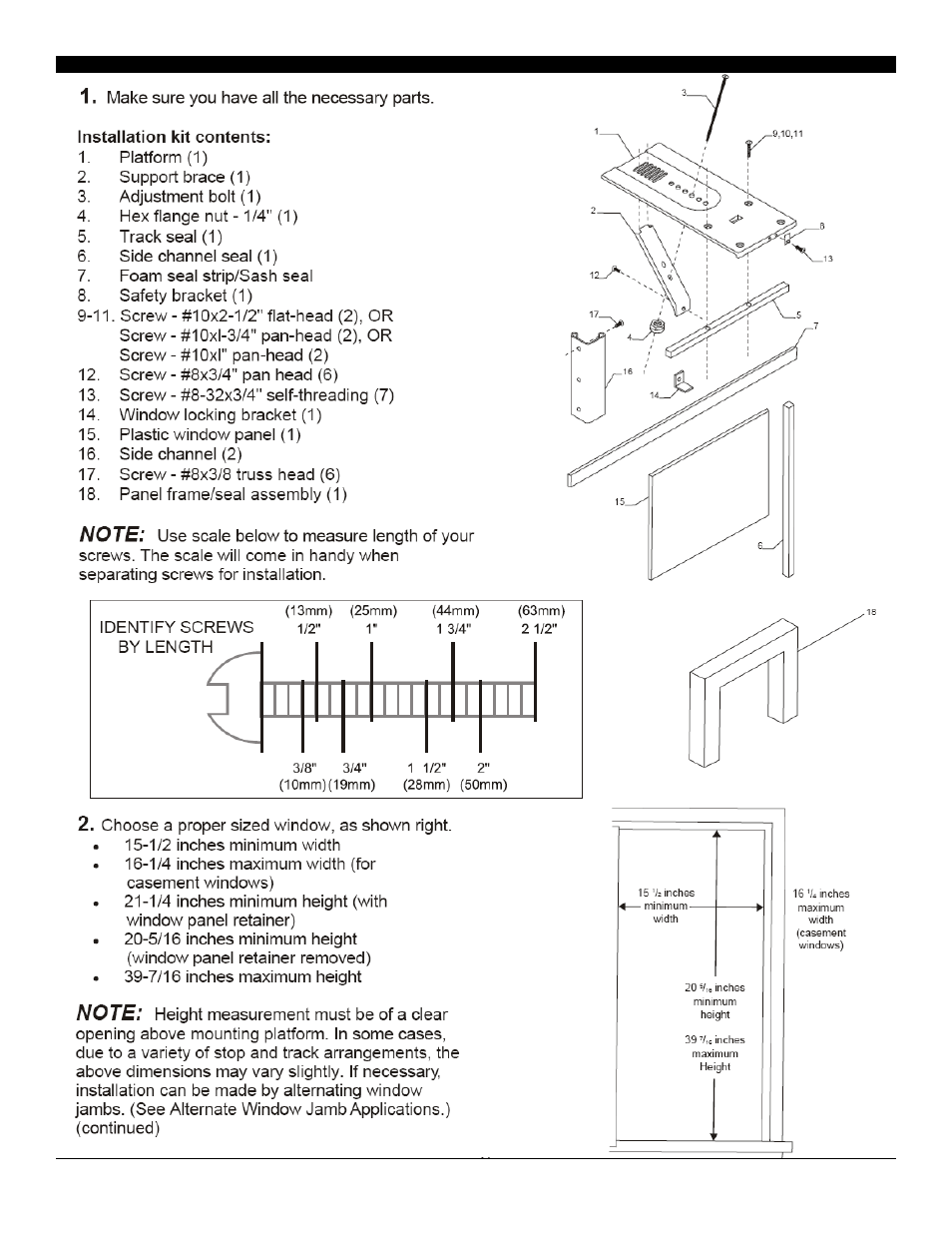 Parts list & installation | Soleus Air Electronic Casement Window Air Conditioner GM-CAC-10SE User Manual | Page 6 / 23