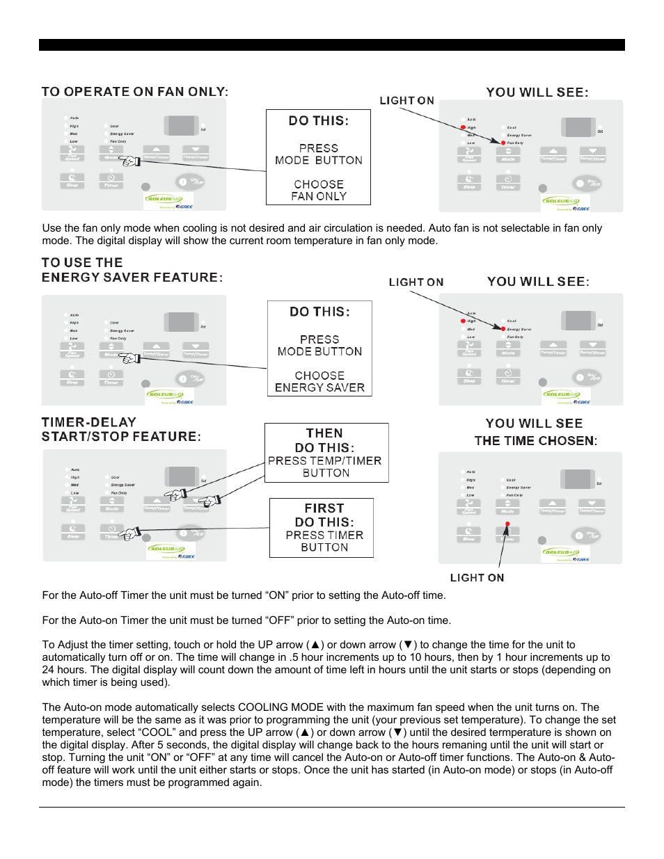 Operating your air conditioner | SoleusAir SG-TTW-12ESEZ User Manual | Page 8 / 15