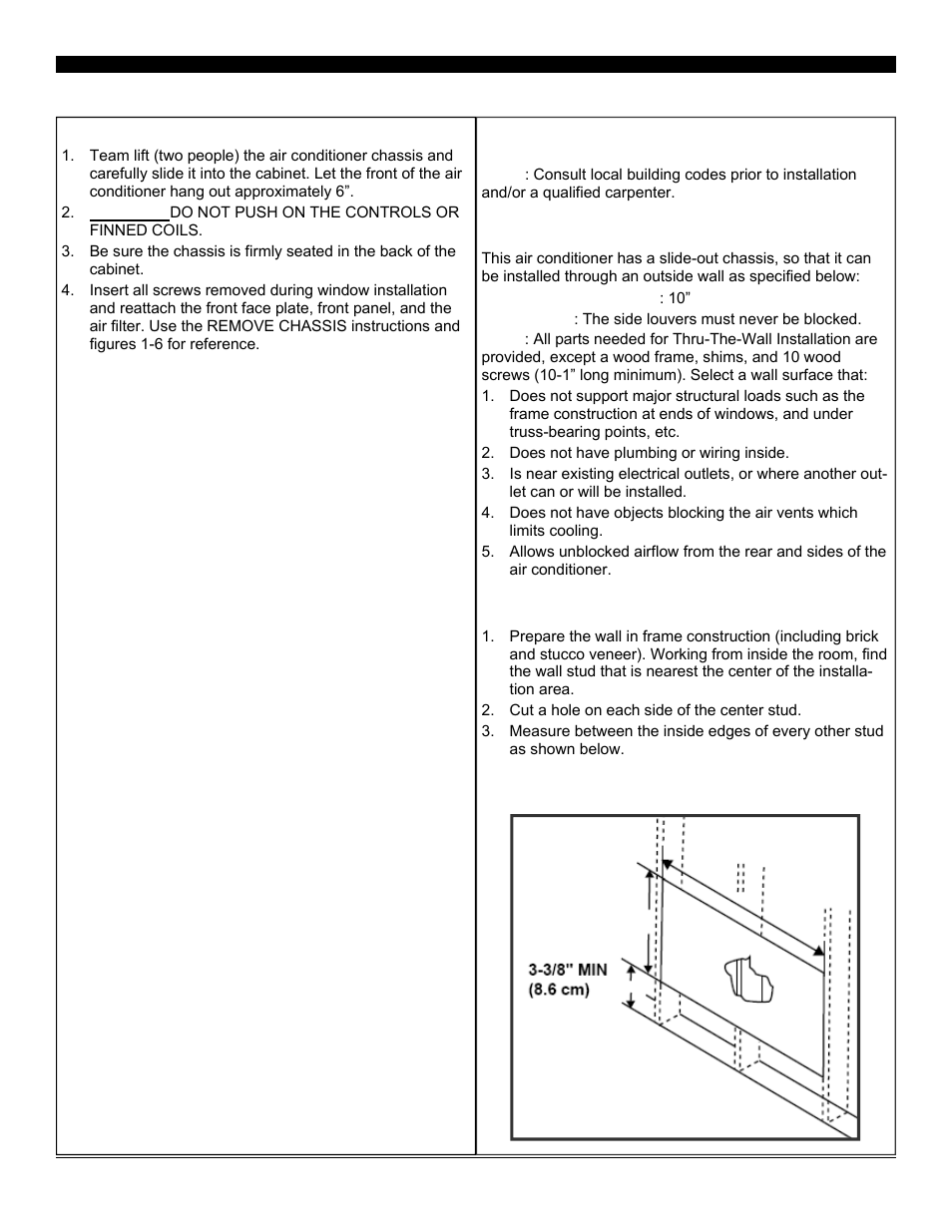 Assembly & installation (cont.), Thru-the-wall installation | Soleus Air SOLEUSAIR Powered by GREE Electronic Windows A/C SG-WAC-18ESE-C User Manual | Page 12 / 21