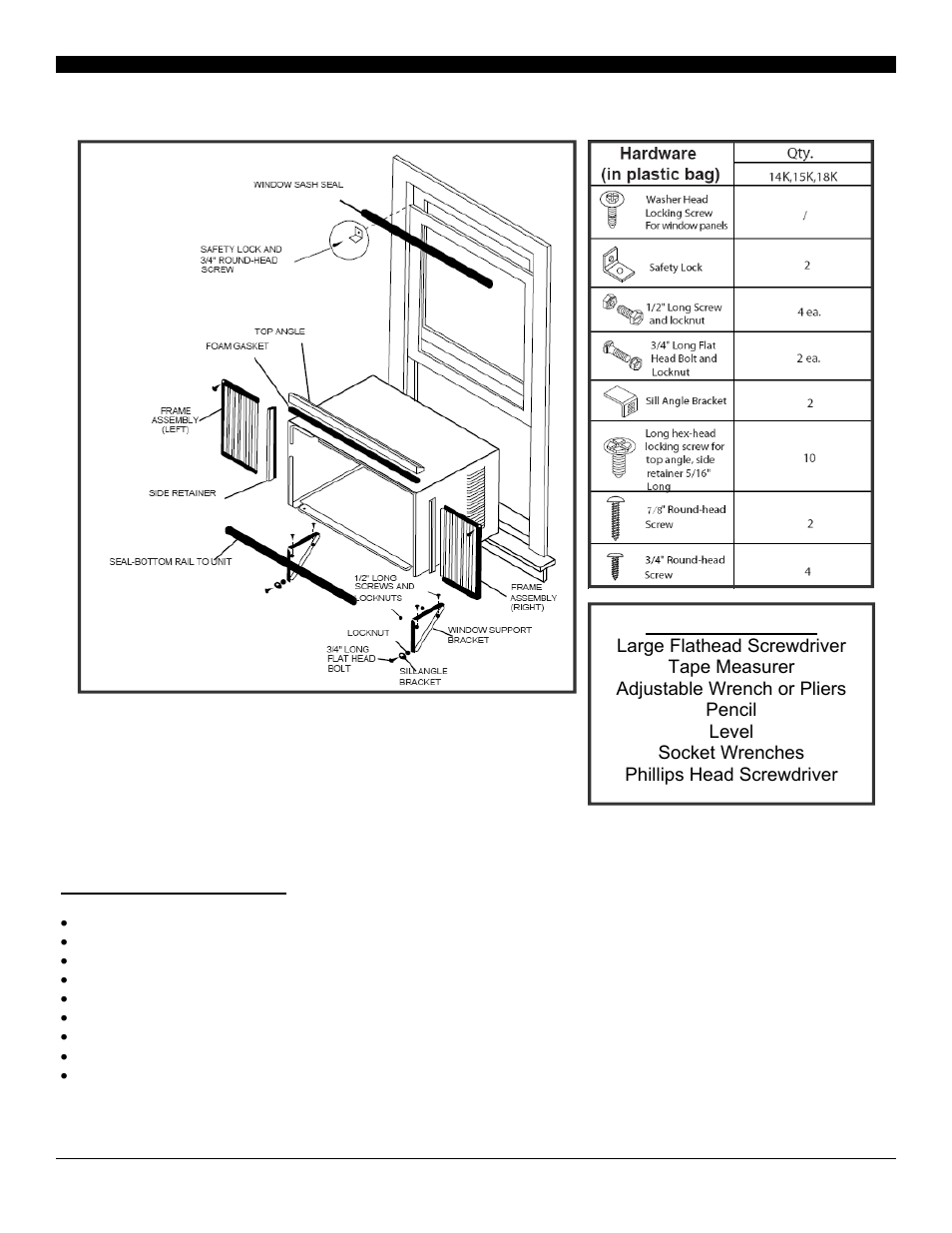 Parts list, Parts list tools needed | Soleus Air SOLEUSAIR Powered by GREE Electronic Windows A/C SG-WAC-18ESE-C User Manual | Page 4 / 21