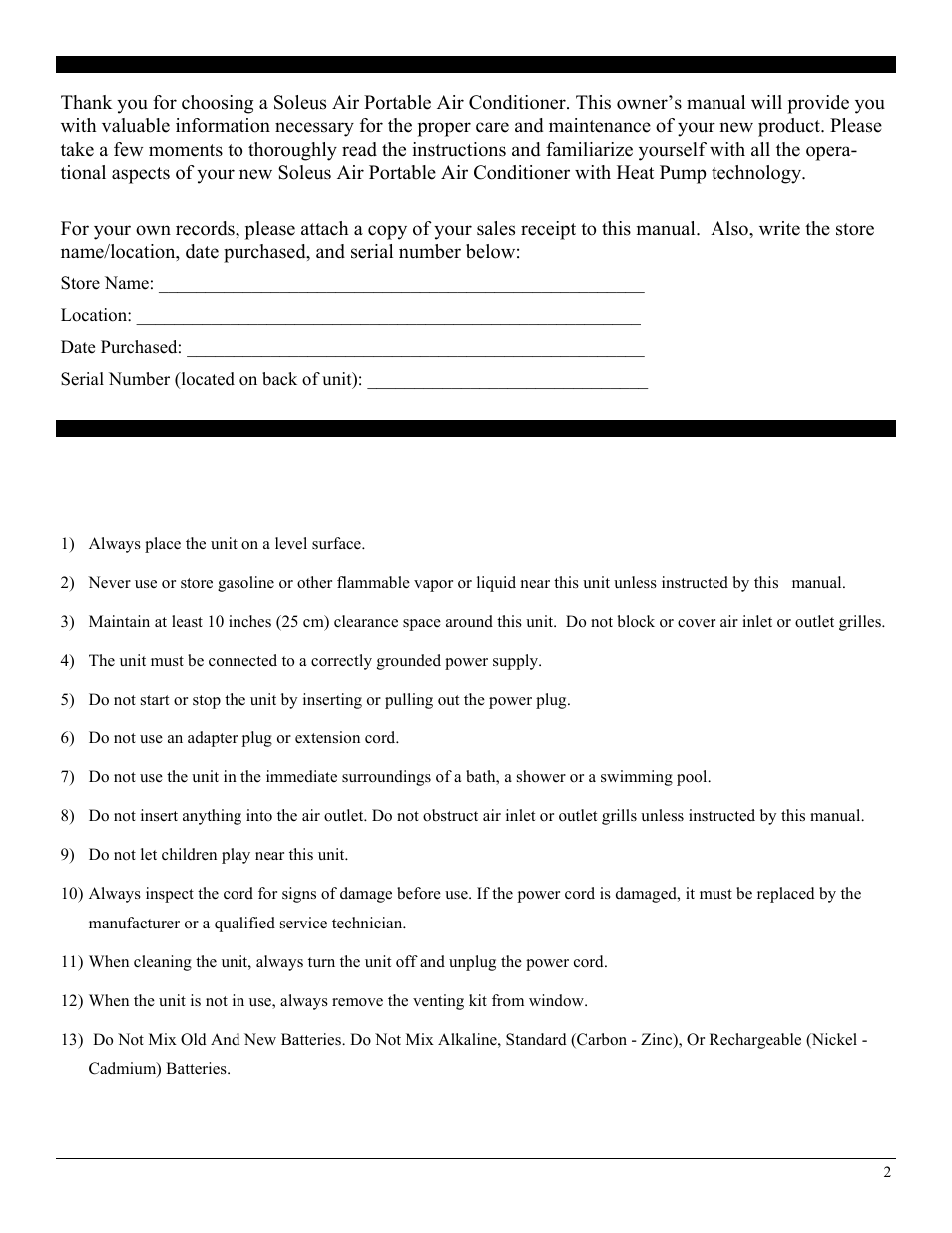 Important instructions | SoleusAir PE6-10R-03 User Manual | Page 2 / 14