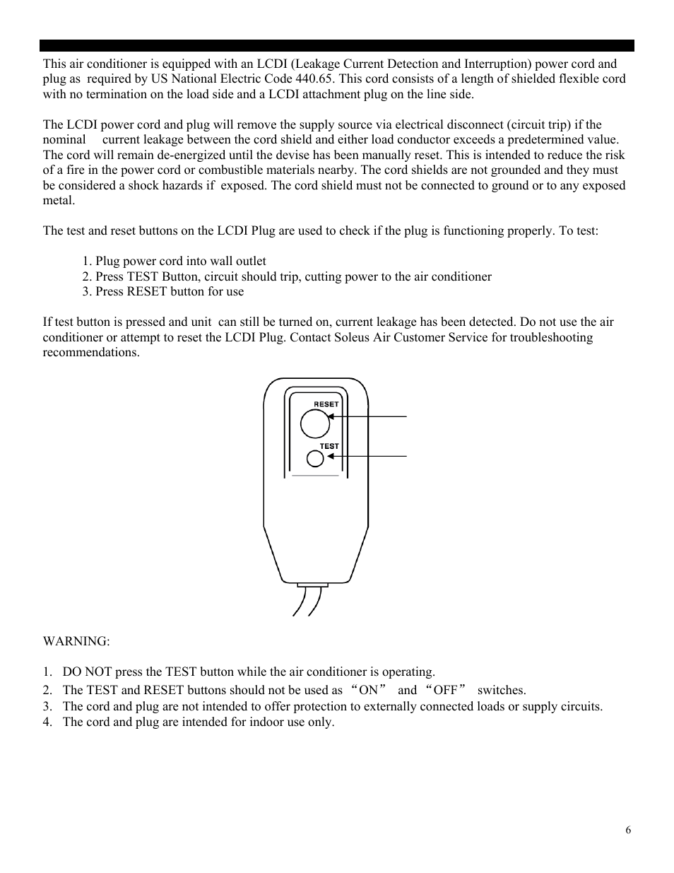 Lcdi power cord and plug | SoleusAir PE6-10R-03 User Manual | Page 6 / 14