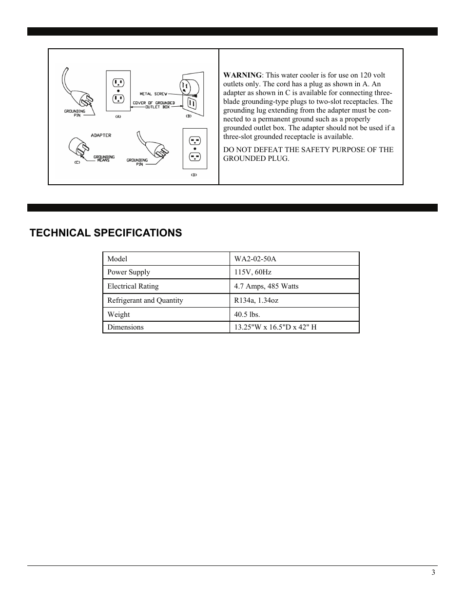 Technical specifications | SoleusAir WA2-02-50A User Manual | Page 3 / 10