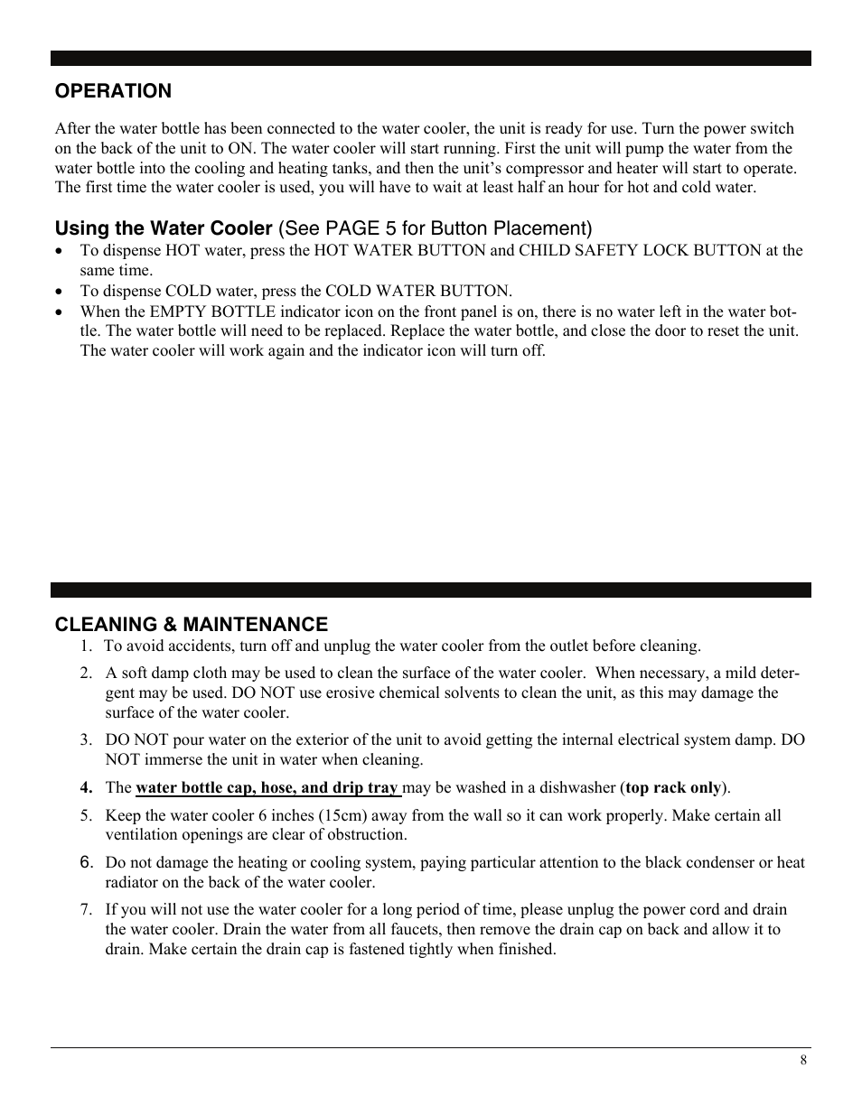 Operation, Cleaning & maintenance | SoleusAir WA2-02-50A User Manual | Page 8 / 10