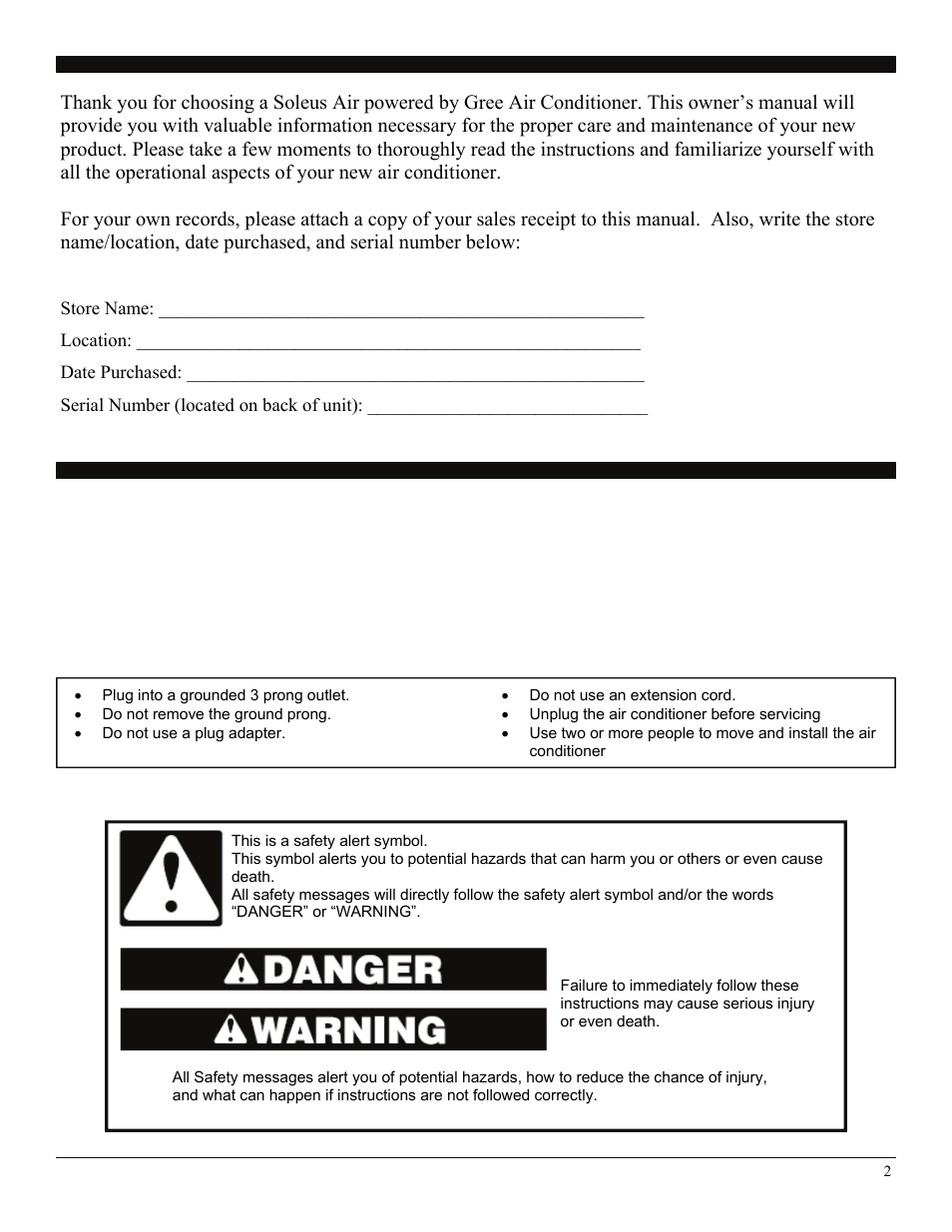 Important safety instructions | SoleusAir SG-WAC-15ESE User Manual | Page 3 / 20