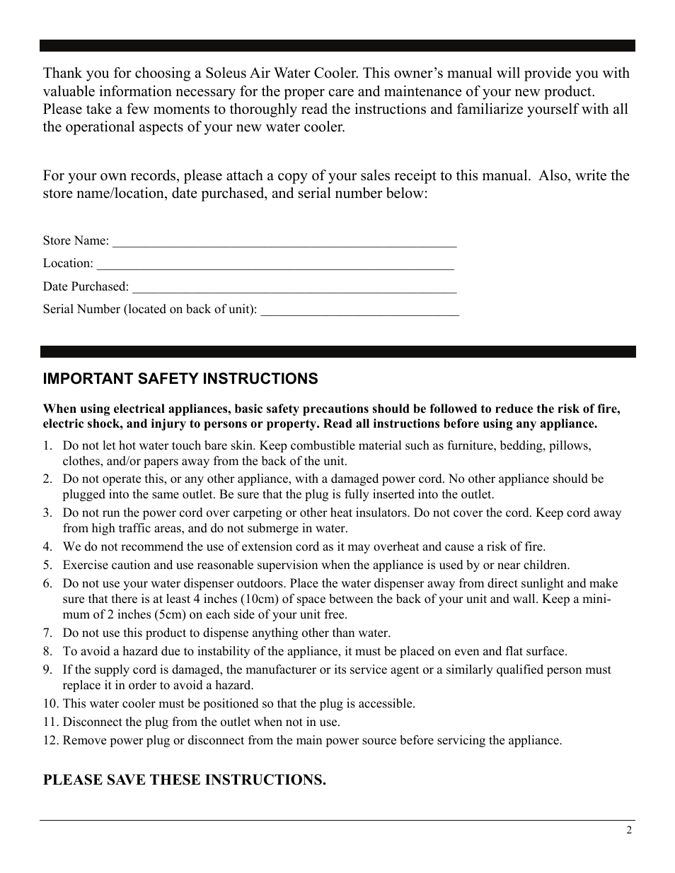 Soleus Air AQUA SUB WA2-02-50 User Manual | Page 2 / 10