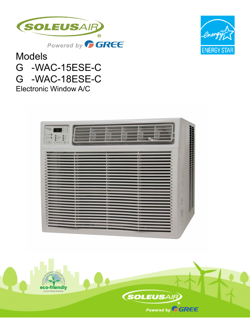 Soleus Air Powered by Gree Electronic Window A/C GM-WAC-15ESE-C User Manual | 24 pages