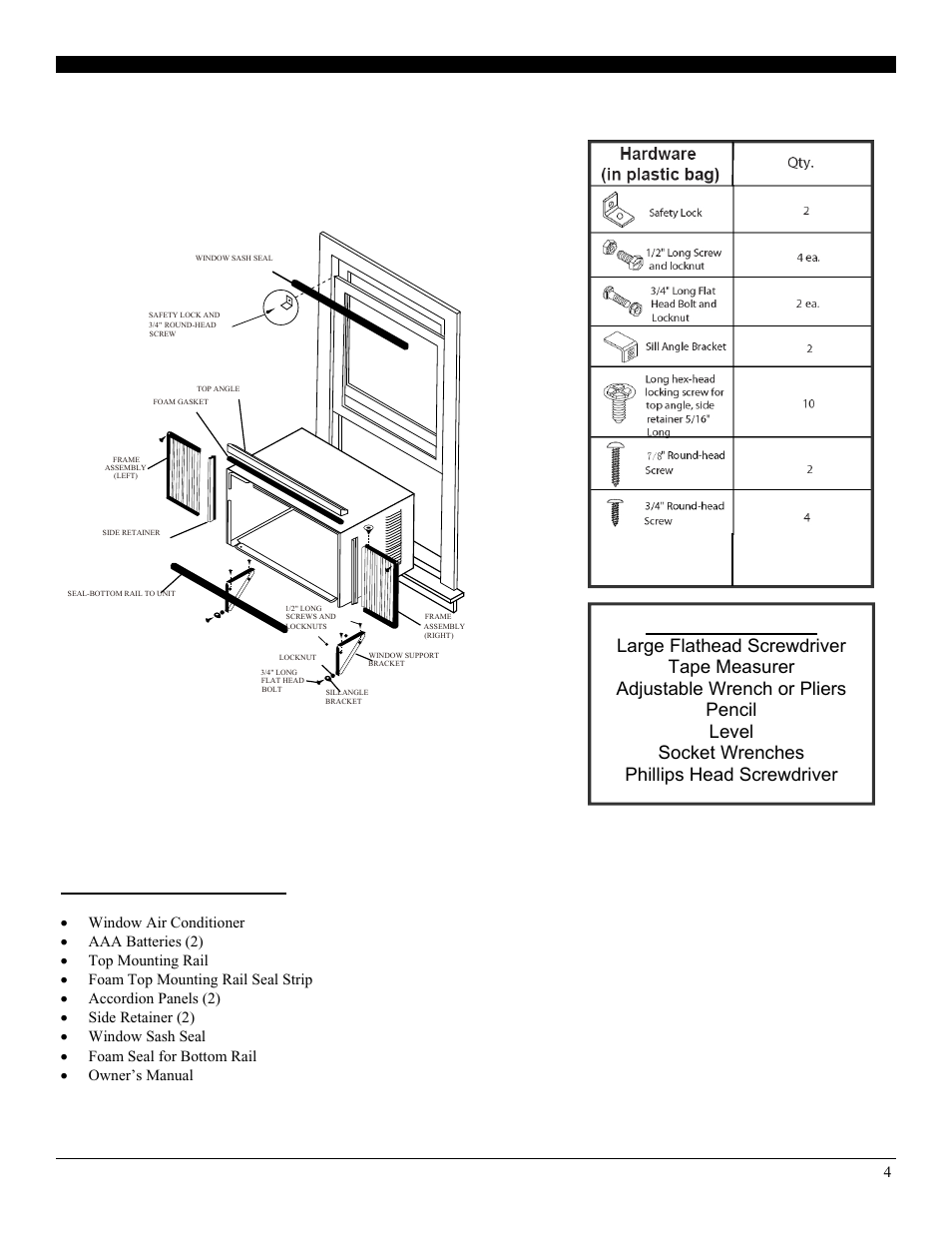 Parts list, Parts list tools needed | Soleus Air Powered by Gree Electronic Window A/C GM-WAC-15ESE-C User Manual | Page 5 / 24