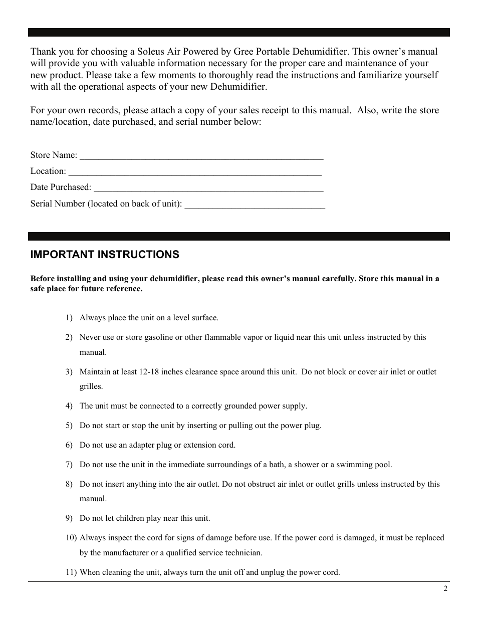 SoleusAir SG-DEH-70-1A User Manual | Page 2 / 16