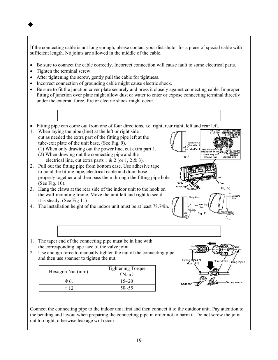 Install indoor unit, Installing the indoor unit, Installing connecting pipe | Soleus Air KFHHP-18-ID User Manual | Page 21 / 26