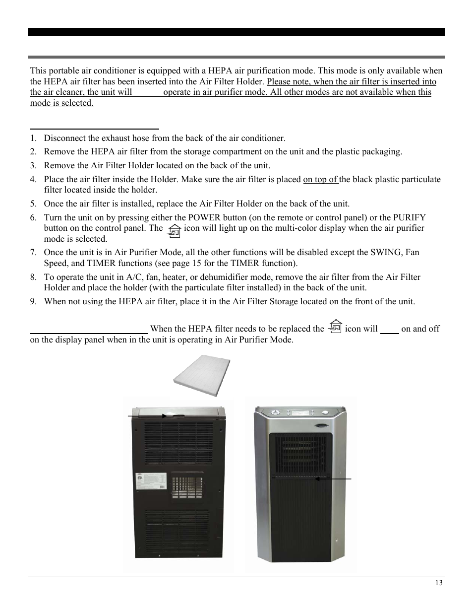 Air purifier function | Soleus Air PA1-14R-32 User Manual | Page 13 / 18