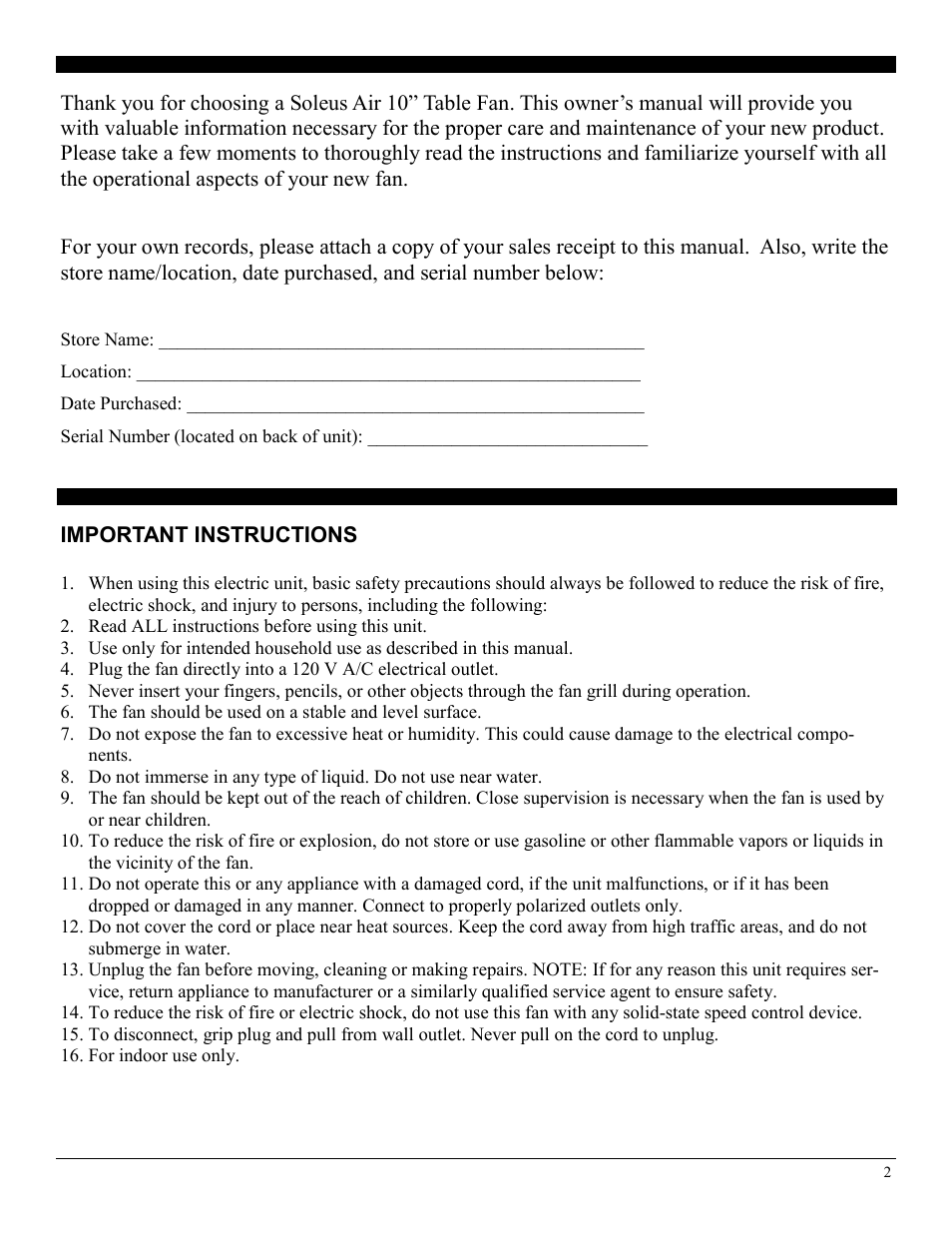 Soleus Air FT1-25-20/21 User Manual | Page 2 / 8