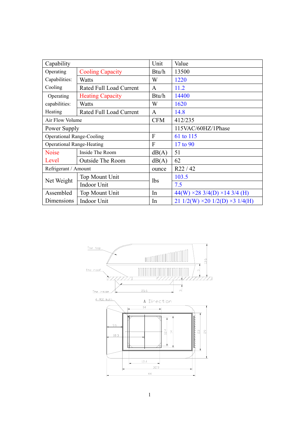 Main technical parameter of rt-135 | Soleus Air air-condition User Manual | Page 2 / 13
