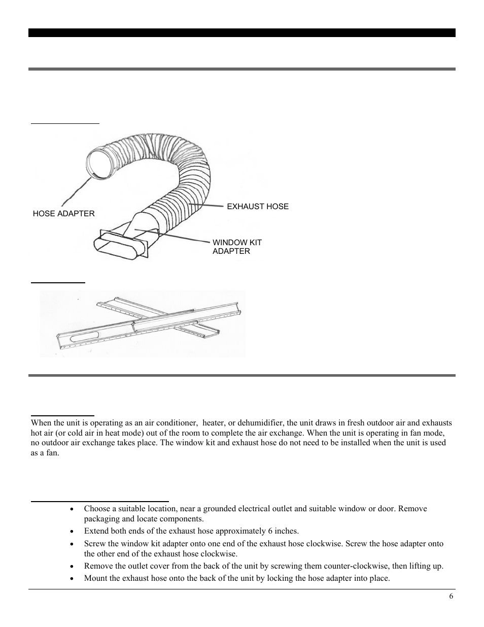 Exhaust hose, Window kit, Installation | Mounting the exhaust hose, Parts & assembly | SoleusAir PH5-13R-35S User Manual | Page 6 / 16