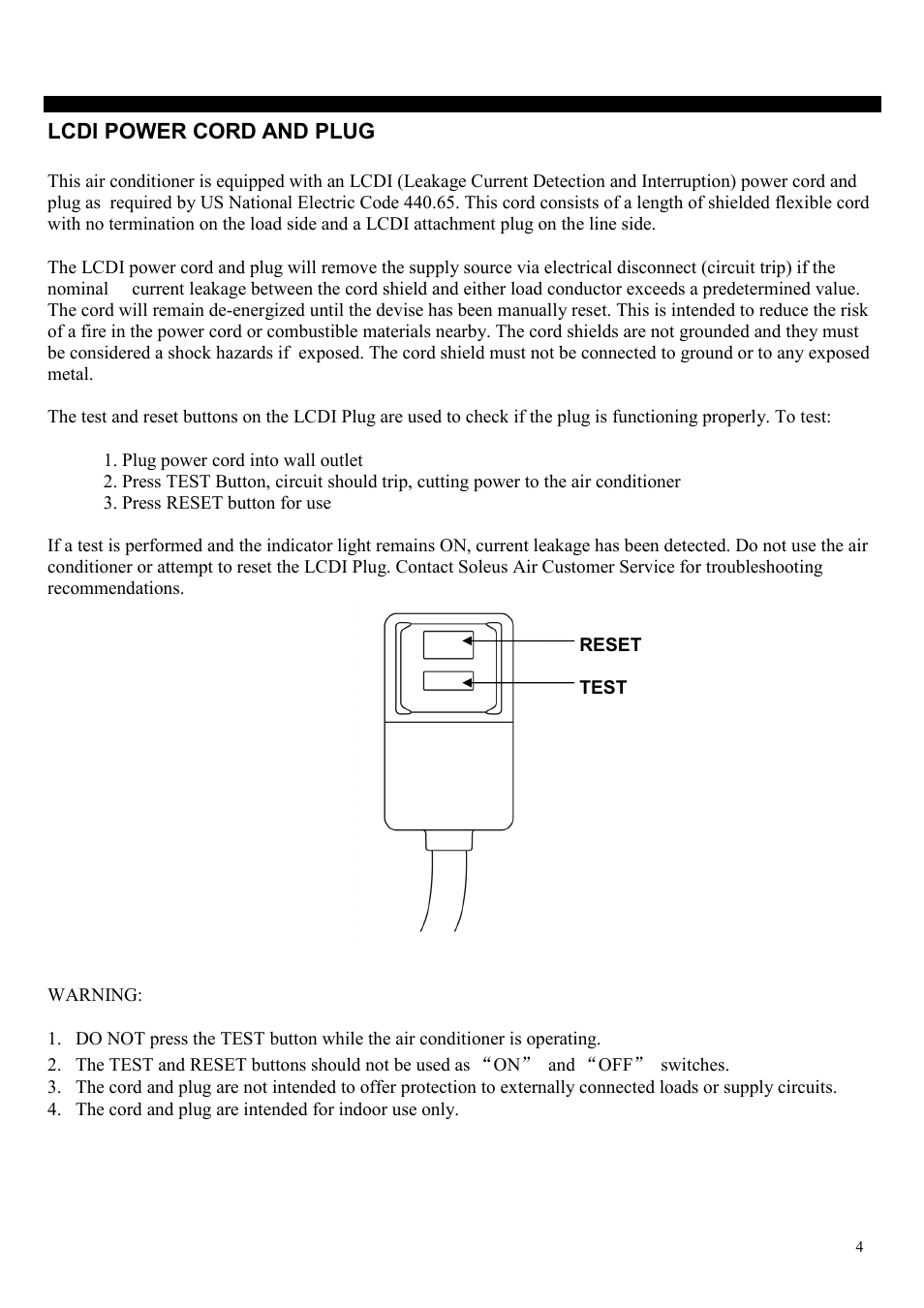 Lcdi power cord and plug | Soleus Air PH4-12R-01 User Manual | Page 4 / 16
