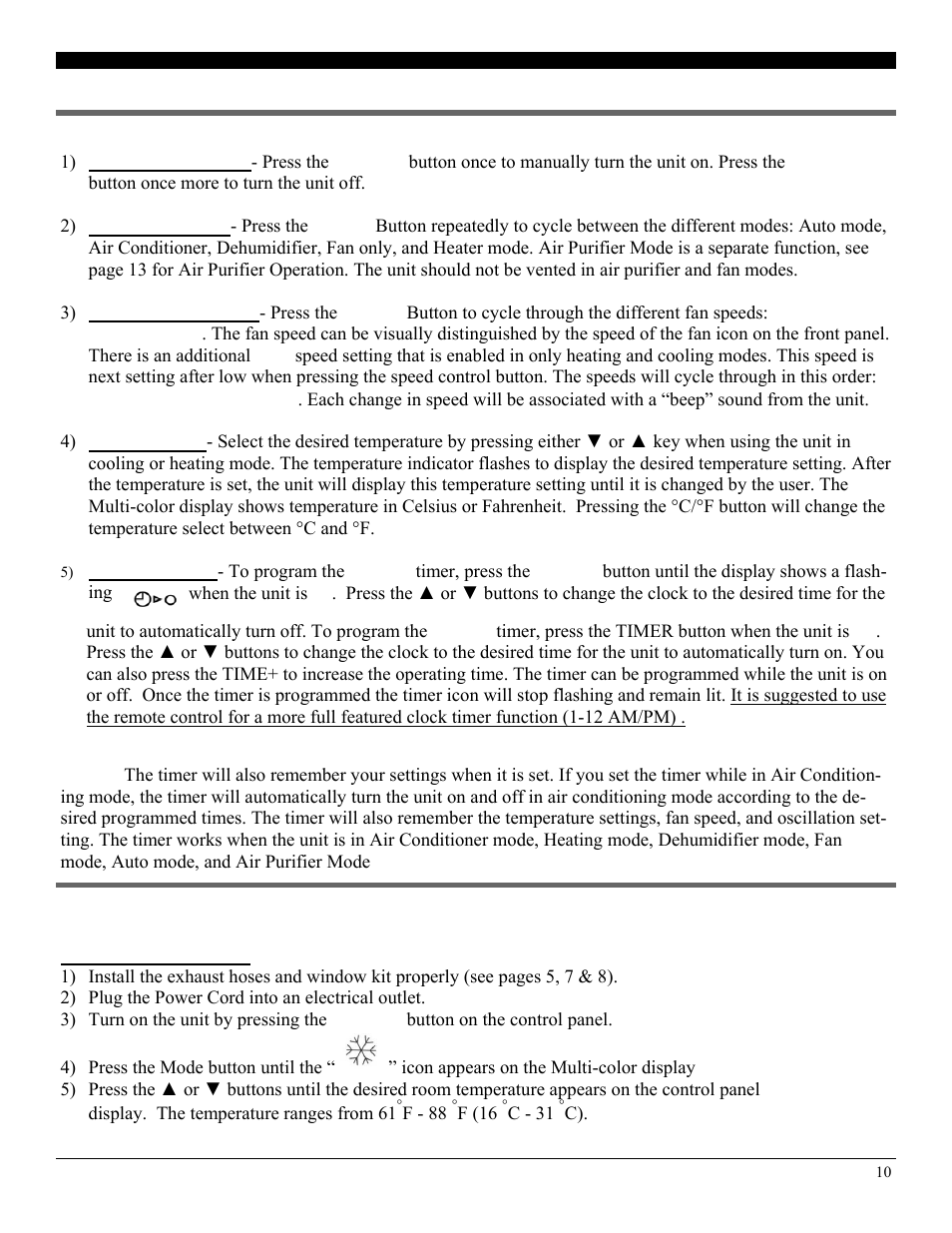 Operating the unit using the control panel | SoleusAir PA1-12R-32 User Manual | Page 10 / 18