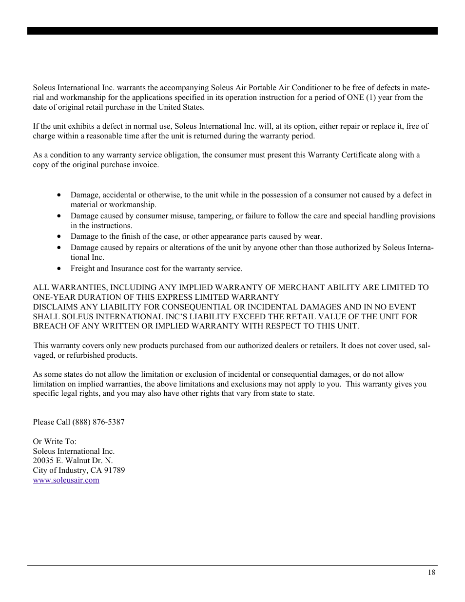 Warranty | SoleusAir PA1-12R-32 User Manual | Page 18 / 18