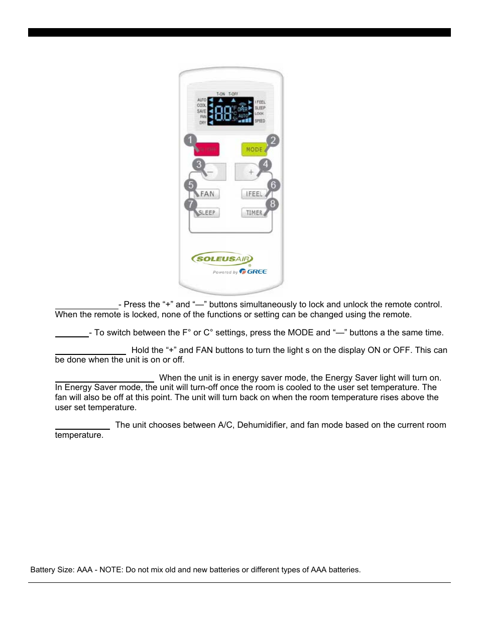 Operating your air conditioner | SoleusAir SG-WAC-10ESE-F User Manual | Page 12 / 17