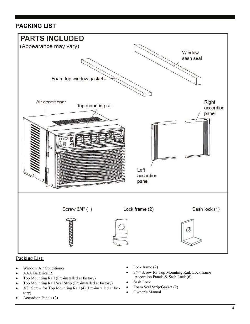 Packing list | SoleusAir SG-WAC-10ESE User Manual | Page 5 / 16