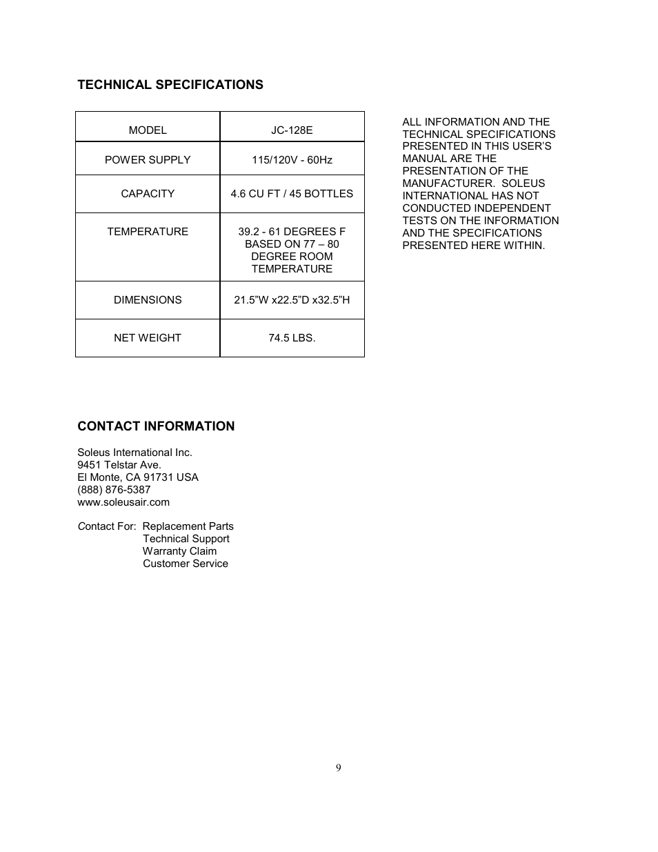 Soleus Air JC-128E User Manual | Page 9 / 10